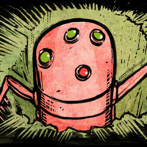 Graphic Novel: Futuristic robot emerging from the ground