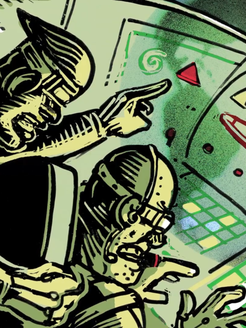 Two spacemen heading to earth